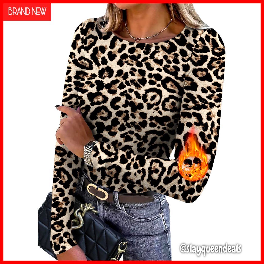 Long Sleeve Thermal Fleece T-Shirt Slim Fit Crew Neck Basic Top